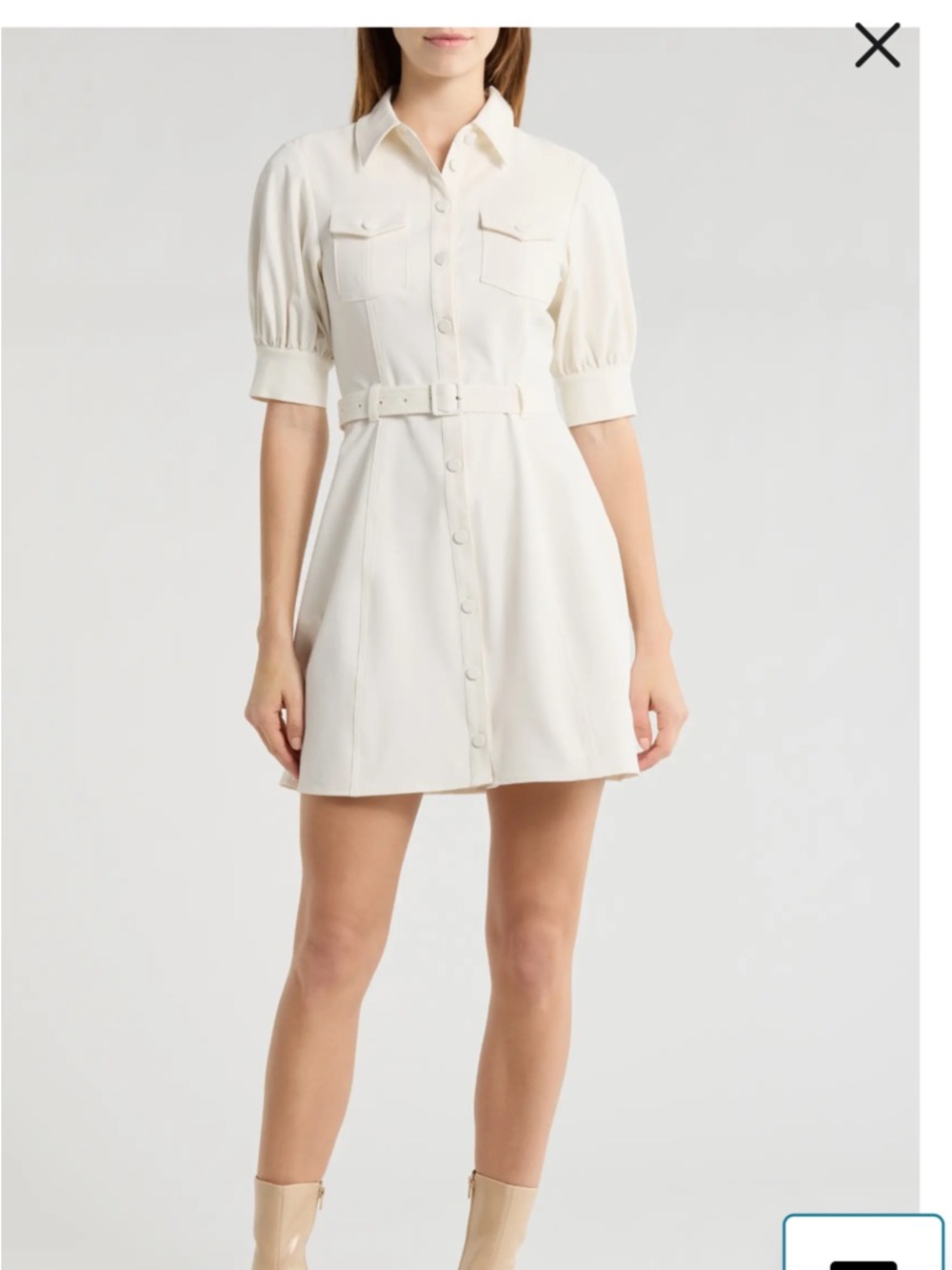 cinq a sept Cream Button-Front Mini Dress with Belt